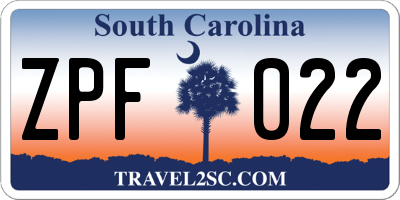 SC license plate ZPF022