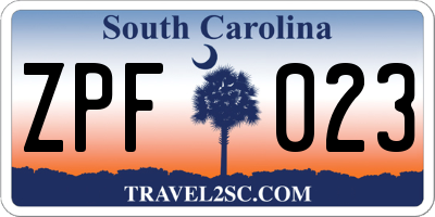 SC license plate ZPF023