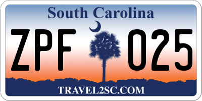 SC license plate ZPF025