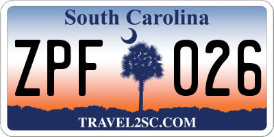 SC license plate ZPF026