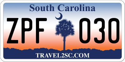 SC license plate ZPF030