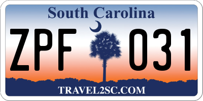 SC license plate ZPF031