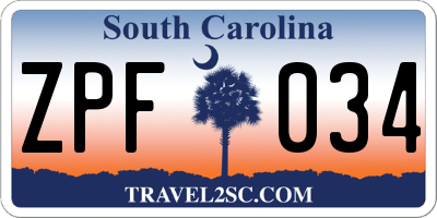SC license plate ZPF034