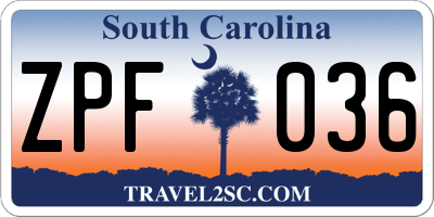 SC license plate ZPF036