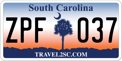 SC license plate ZPF037
