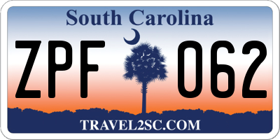 SC license plate ZPF062
