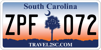 SC license plate ZPF072