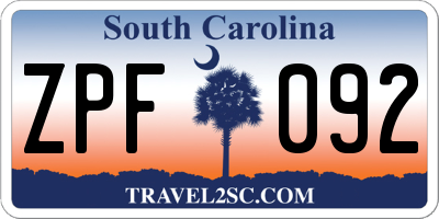 SC license plate ZPF092