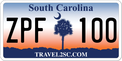 SC license plate ZPF100