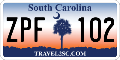 SC license plate ZPF102