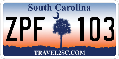 SC license plate ZPF103