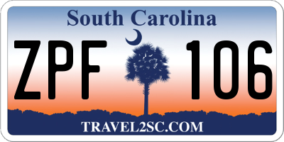 SC license plate ZPF106