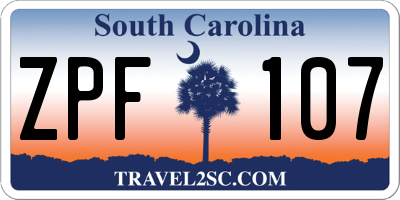 SC license plate ZPF107