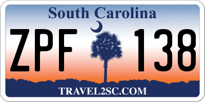 SC license plate ZPF138
