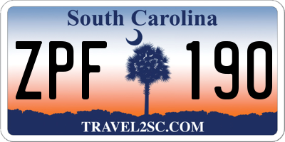 SC license plate ZPF190