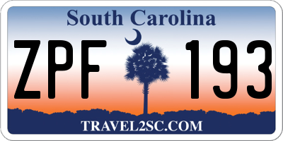 SC license plate ZPF193