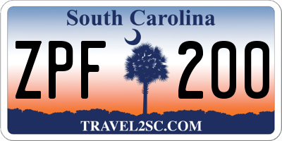 SC license plate ZPF200