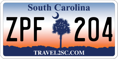 SC license plate ZPF204