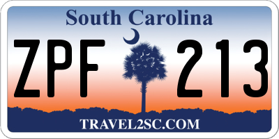 SC license plate ZPF213