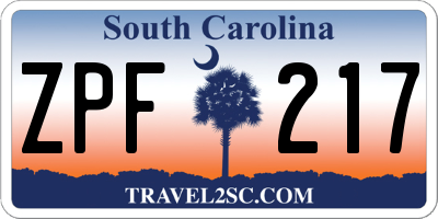 SC license plate ZPF217