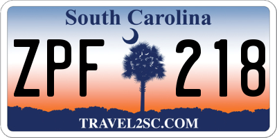 SC license plate ZPF218