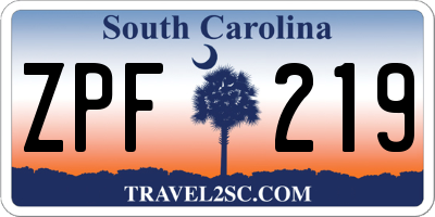 SC license plate ZPF219