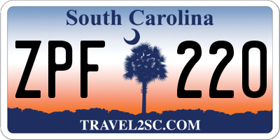 SC license plate ZPF220