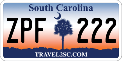SC license plate ZPF222