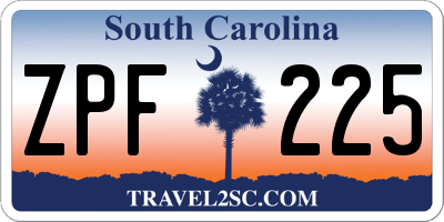 SC license plate ZPF225