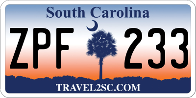 SC license plate ZPF233