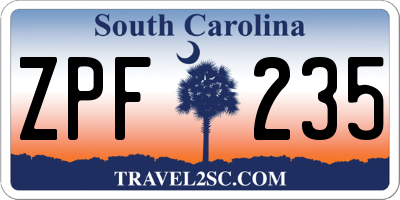 SC license plate ZPF235