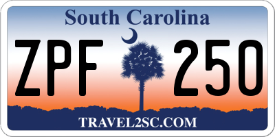 SC license plate ZPF250