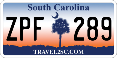 SC license plate ZPF289