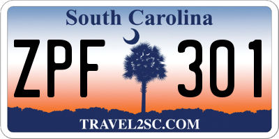 SC license plate ZPF301