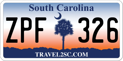 SC license plate ZPF326