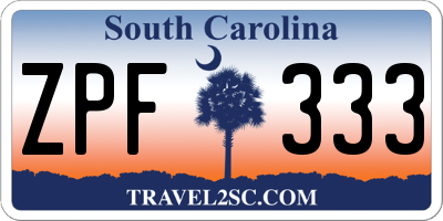 SC license plate ZPF333