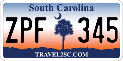 SC license plate ZPF345