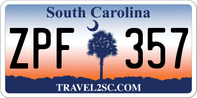 SC license plate ZPF357