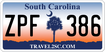 SC license plate ZPF386