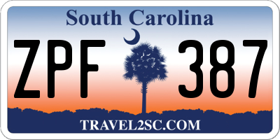 SC license plate ZPF387