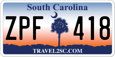 SC license plate ZPF418