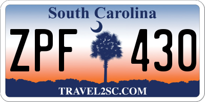 SC license plate ZPF430