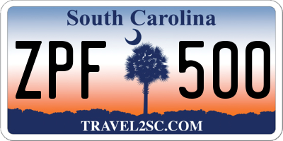 SC license plate ZPF500