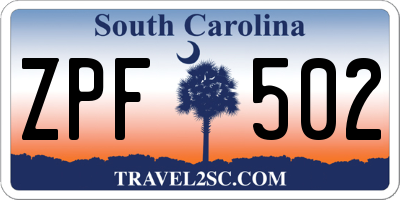 SC license plate ZPF502