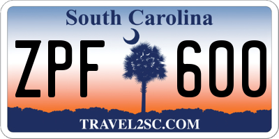 SC license plate ZPF600