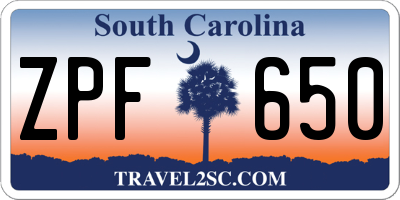 SC license plate ZPF650