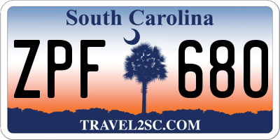 SC license plate ZPF680