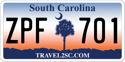 SC license plate ZPF701