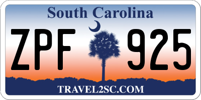 SC license plate ZPF925