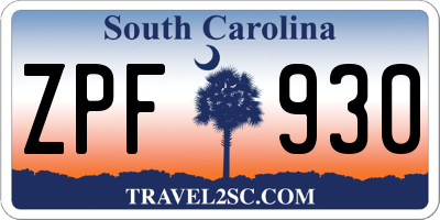SC license plate ZPF930
